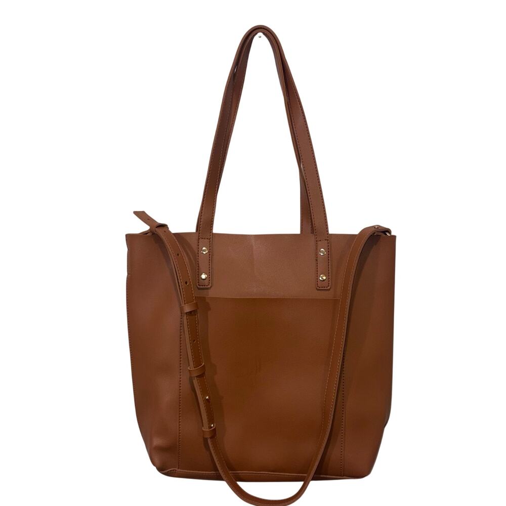 Henny + Lev Vegan Leather 2-in-1 Everyday Tote - Cognac Camel - Picture 2 of 10